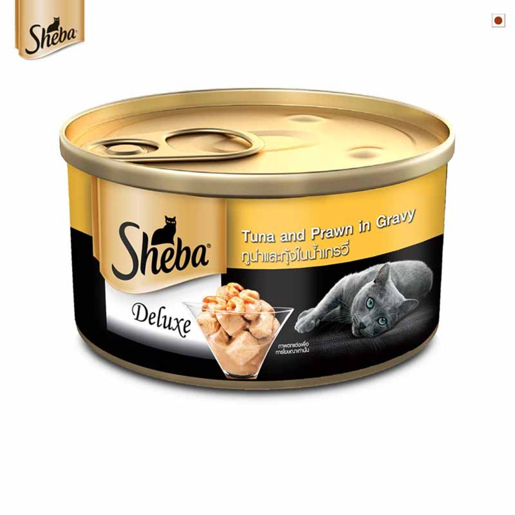 Sheba - Complete Nutrition - Premium - Tuna Fillet & Whole Prawns in Gravy - Cat Wet Food -  85 Gm Can