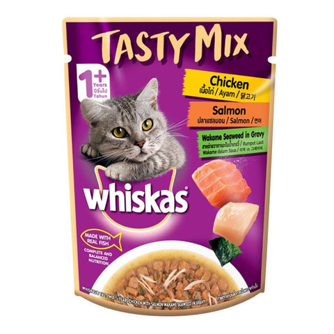 Whiskas Adult Tasty Mix Chicken With Salmon Wakame Seaweed in Gravy Flavour 1+ Years Wet Cat Food