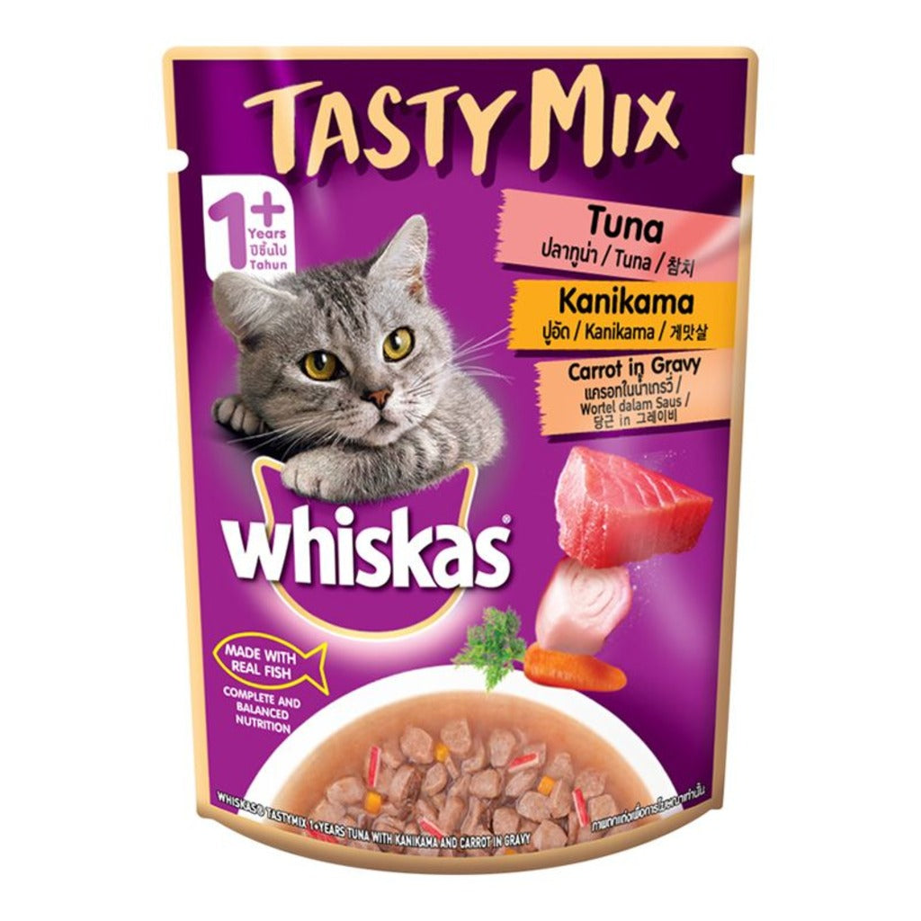 Whiskas Adult Tasty Mix Tuna With Kanikama And Carrot in Gravy Flavour 1+ Years Wet Cat Food