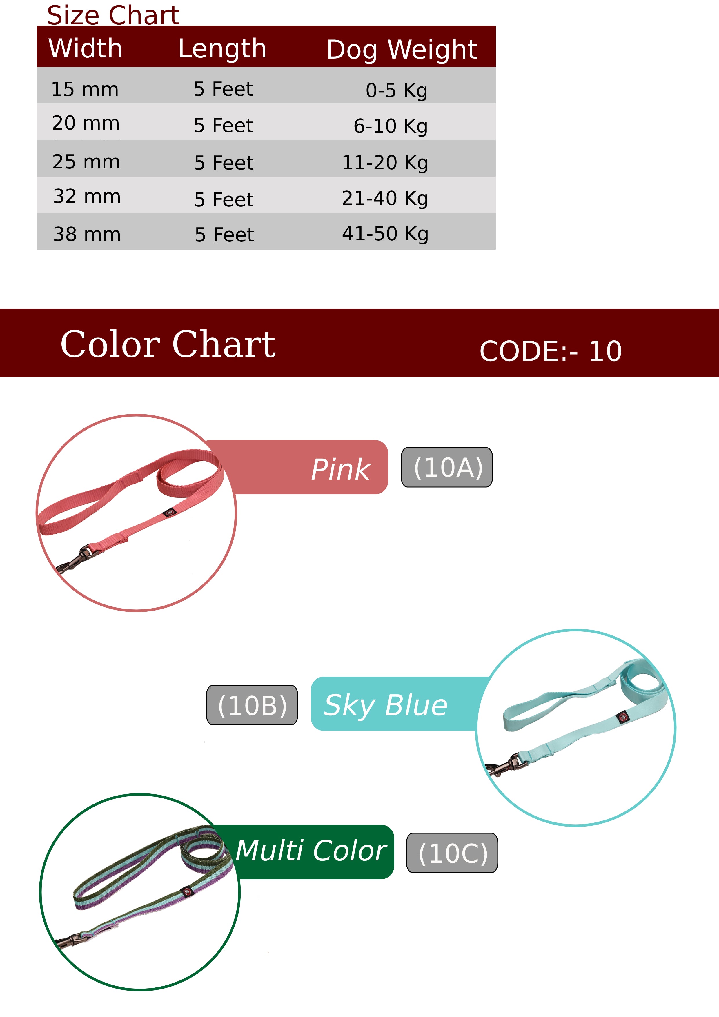 Nylon Dog Leash with Comfortable Grip and Multiple Colour Options