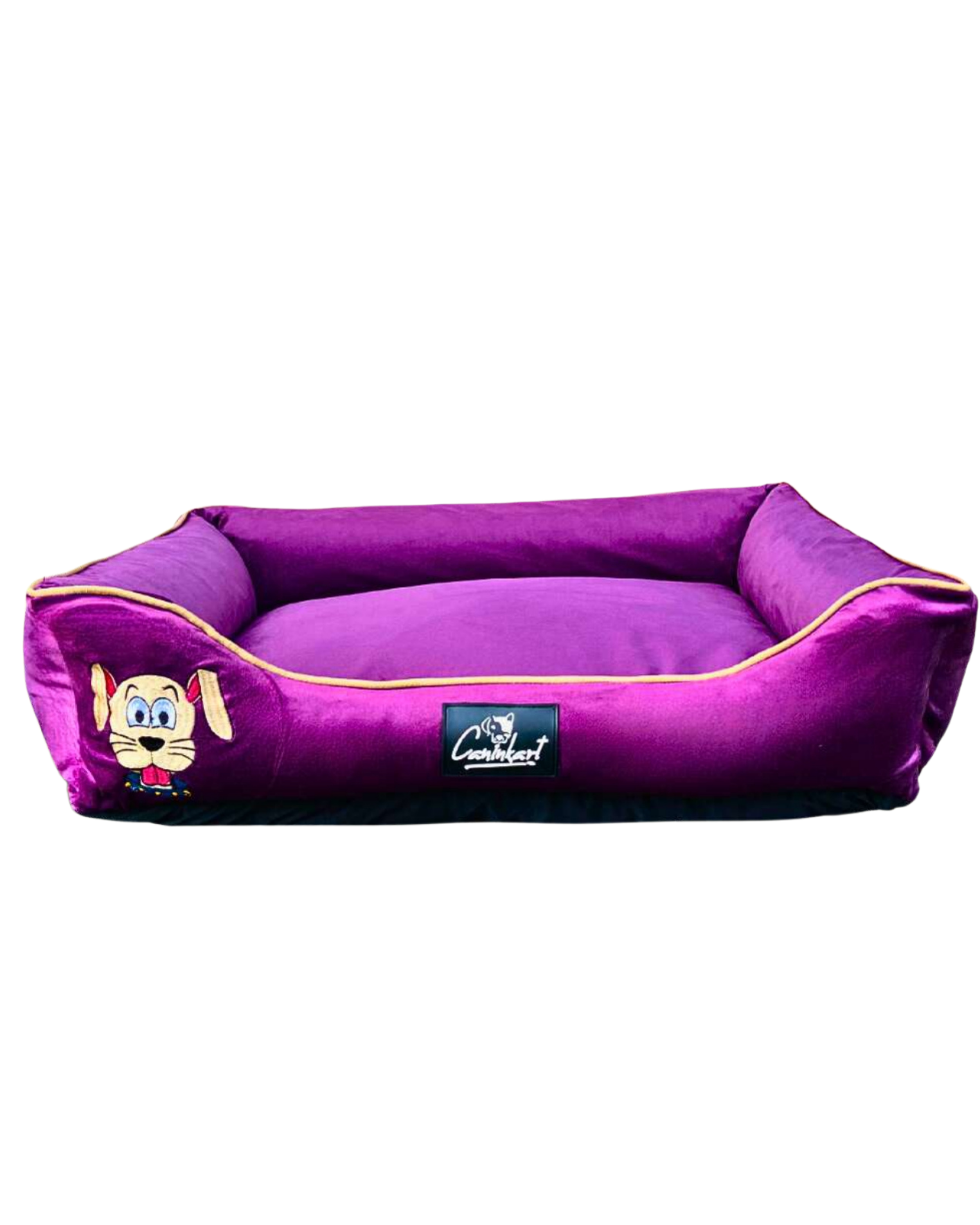Dog Lounger Bed with Embroidered Design, Luxury Pet Comfort