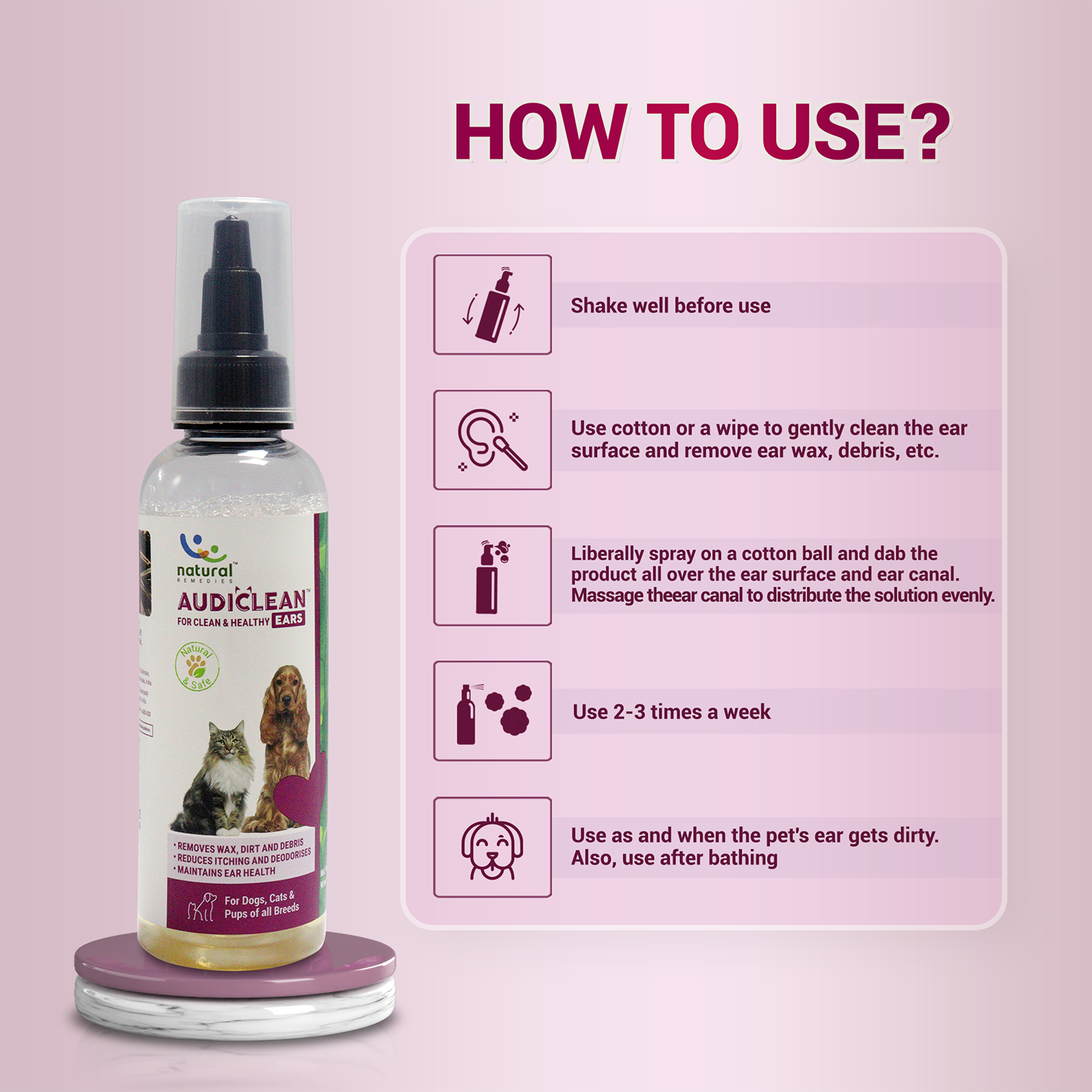 Natural Remedies Audiclean Clean and Healthy Ears for Dogs and Cats