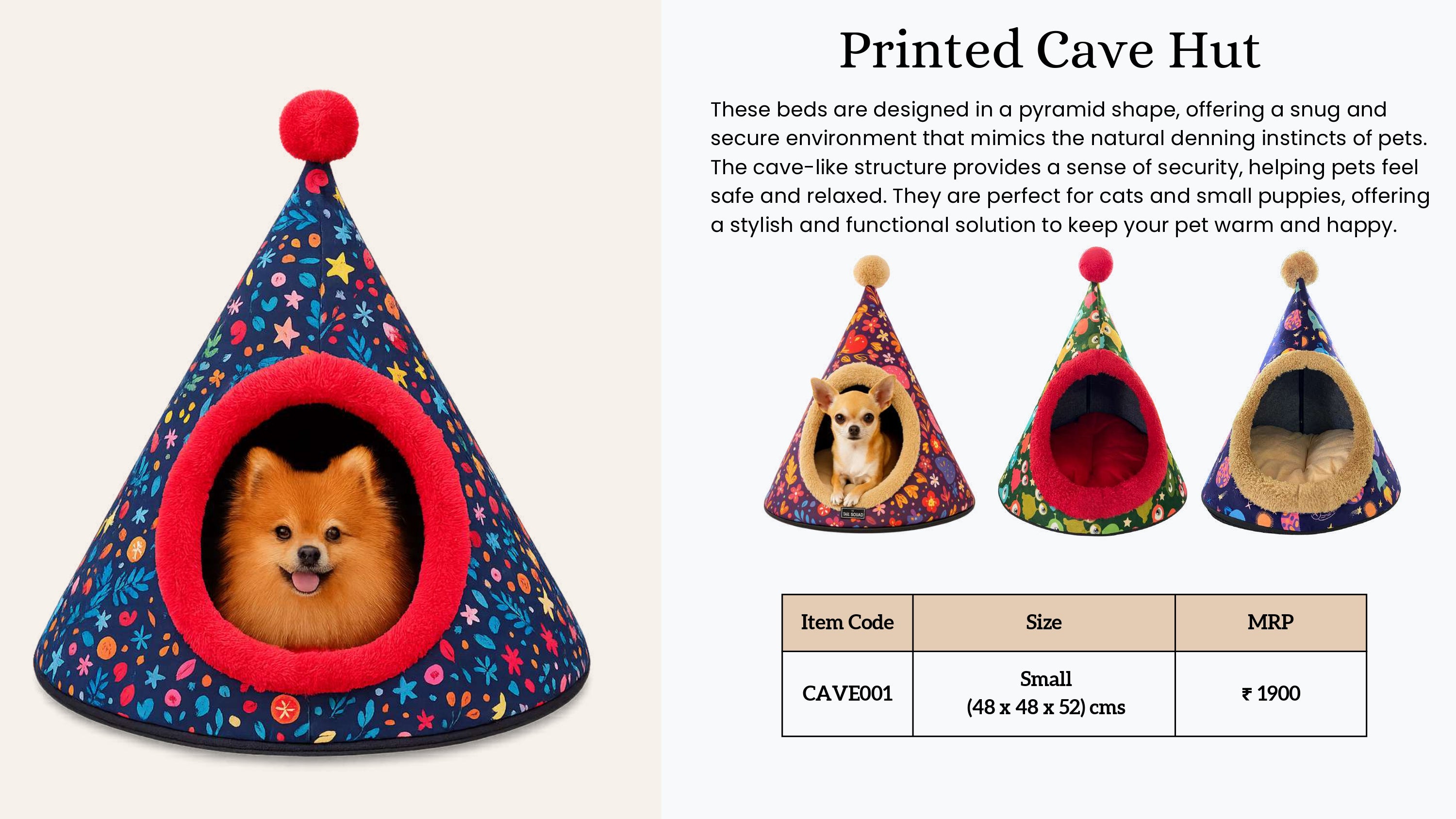 Printed Cave Hut Pet Bed Online,Top Comfort Hut for Cats & Dogs