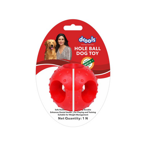 Drools - Hole Ball Chew Toy - Non-Toxic Rubber - Dog Teething Toy