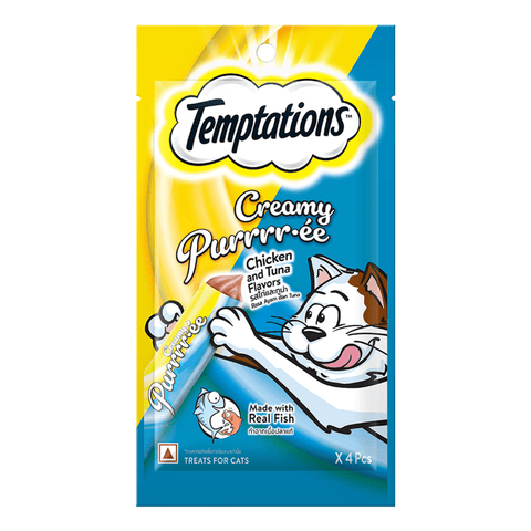Temptations - Creamy Purrr-ee - Chicken & Tuna Flavors - Cat Treats -   48Gm (4 pieces)