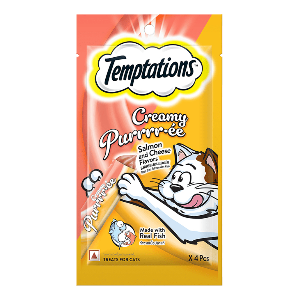 Temptations - Creamy Purrrr-ée - Salmon & Cheese Flavour - Cat Treats - 48Gm (4 pieces)